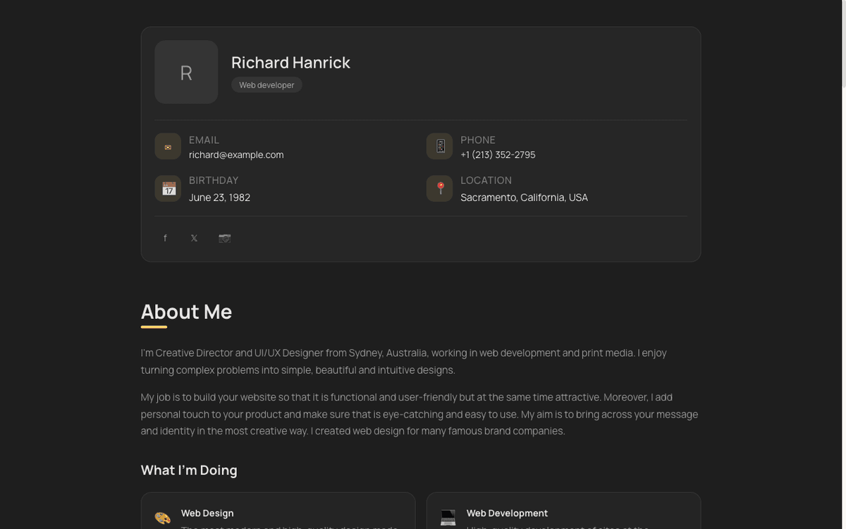 vCard Portfolio Preview