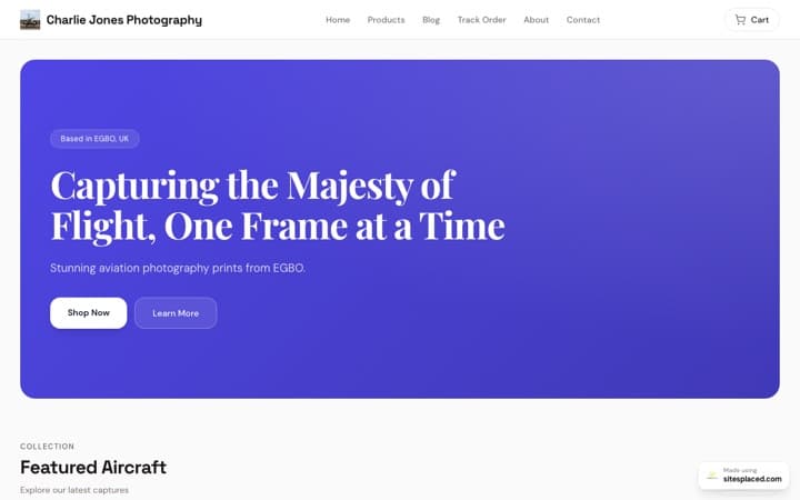 Charlie Jones Photography — a live store built and published on SitesPlaced